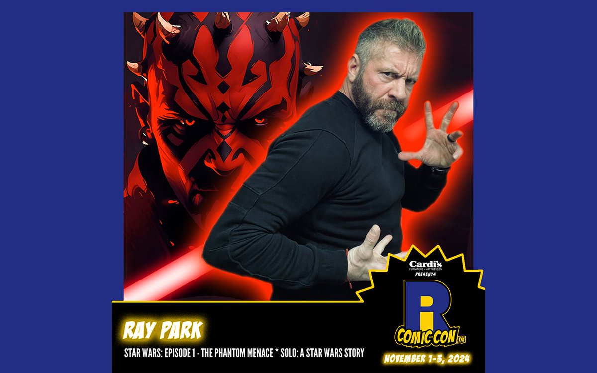 Please welcome @IAMRayPark to #RICC2024! He is best known for physically portraying #DarthMaul in Star Wars: Episode I – The Phantom Menace and Solo: A Star Wars Story, along with a motion capture performance in the final season of Star Wars: The Clone Wars.