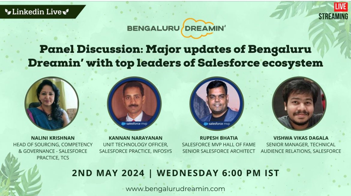 Hello #trailblazers Due to a technical glitch, we have rescheduled the LinkedIn live to 2nd May 2024 at 6 PM IST. More details 👇 linkedin.com/posts/bengalur… #BengaluruDreamin24 #Salesforce #trailblazercommunity #LinkedInLive