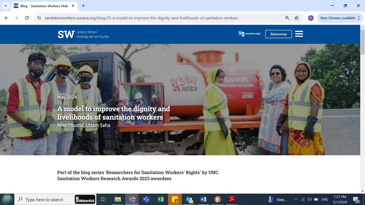 This #LabourDay, don't miss out on the latest from the 'Researchers for sanitation workers’ rights' blog series by UNC #SanitationWorkers #Research Awards 2023 winners- Michael Poustie and Uttam Saha! ➡️ t.ly/uxW_q @PracticalAction #Livelihoods #DignityOfWork