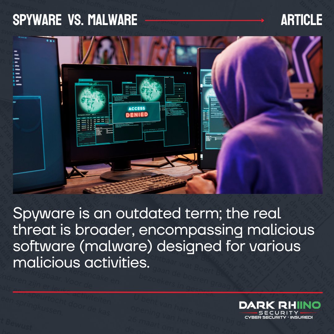 Understand the distinction between spyware and malware for a comprehensive view of modern cyber threats. 📖 Read up on the article to learn more darkrhiinosecurity.com/the-menace-of-… #CyberThreats #Spyware #Cybersecurity #infosec #Darkrhiinosecurity