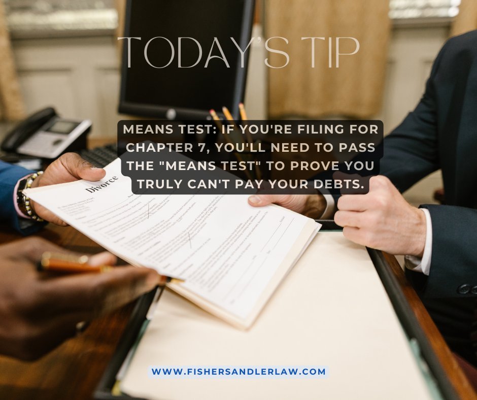 ⚖️ Navigating bankruptcy? Don't forget the 'Means Test'— a key step in determining eligibility! 💡 Learn more about the means test and secure your financial future! #MeansTest #BankruptcyAdvice #FinancialFreedom  fishersandlerlaw.com