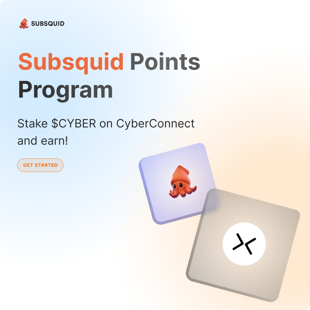 Subsquid doesn't just power DeFi. We're also in the backend of social. Now we're collaborating with @CyberConnectHQ to offer you points on your staked $CYBER for their new L2 Cyber, designed for social apps. Get started: cyber.co/stake
