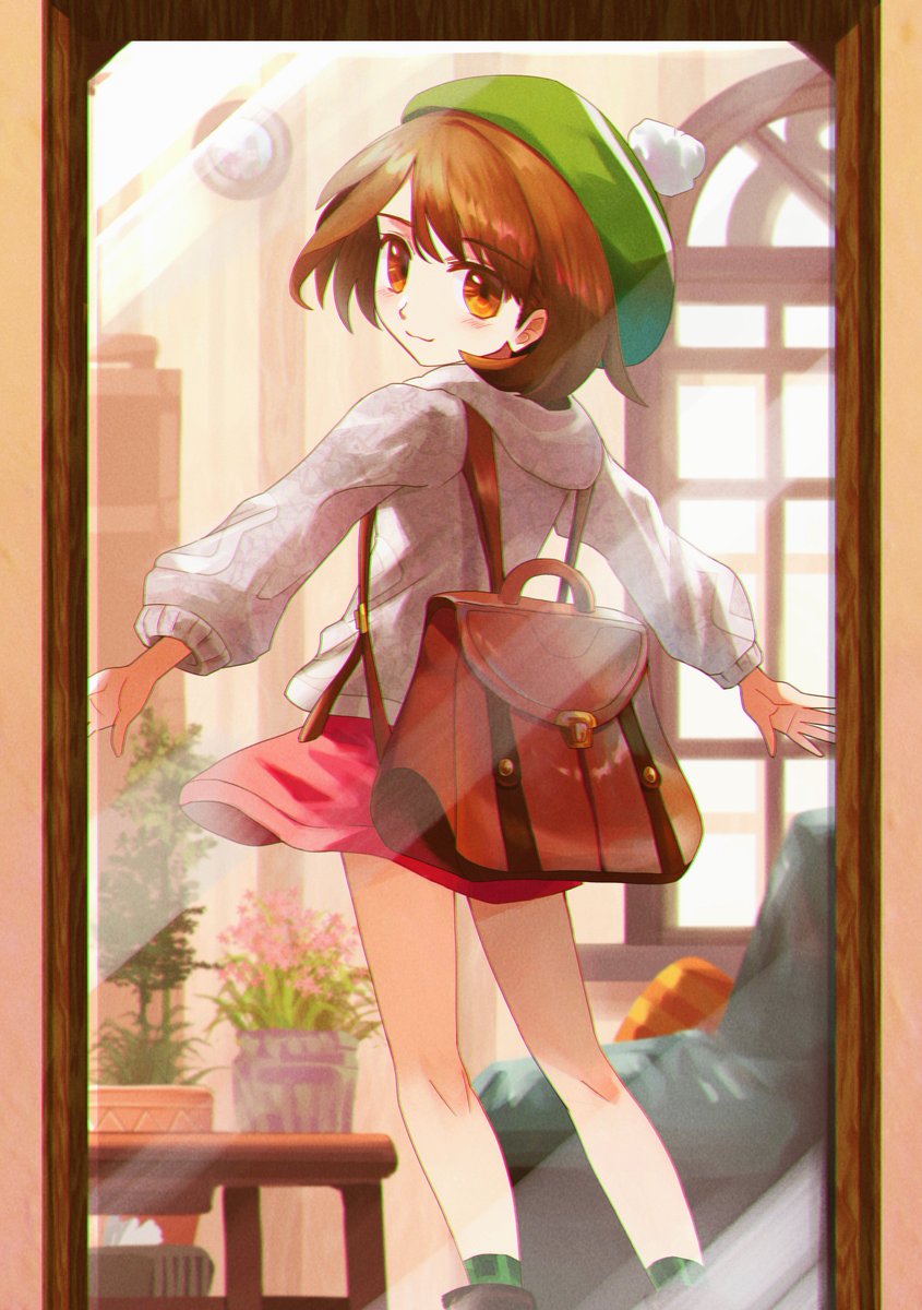 gloria (pokemon) 1girl solo looking at viewer smile short hair brown hair long sleeves  illustration images