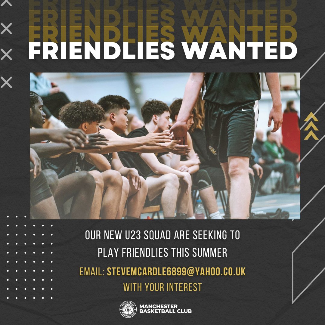 🚨 Friendlies wanted! 🚨

Our newly formed U23 squad are seeking to play friendlies this summer at the National Basketball Performance Centre in Manchester.

Please email stevemcardle6899@yahoo.co.uk with your interest.

#HearTheBuzz | #BEElieve | #NBL2324 | #BritishBasketball