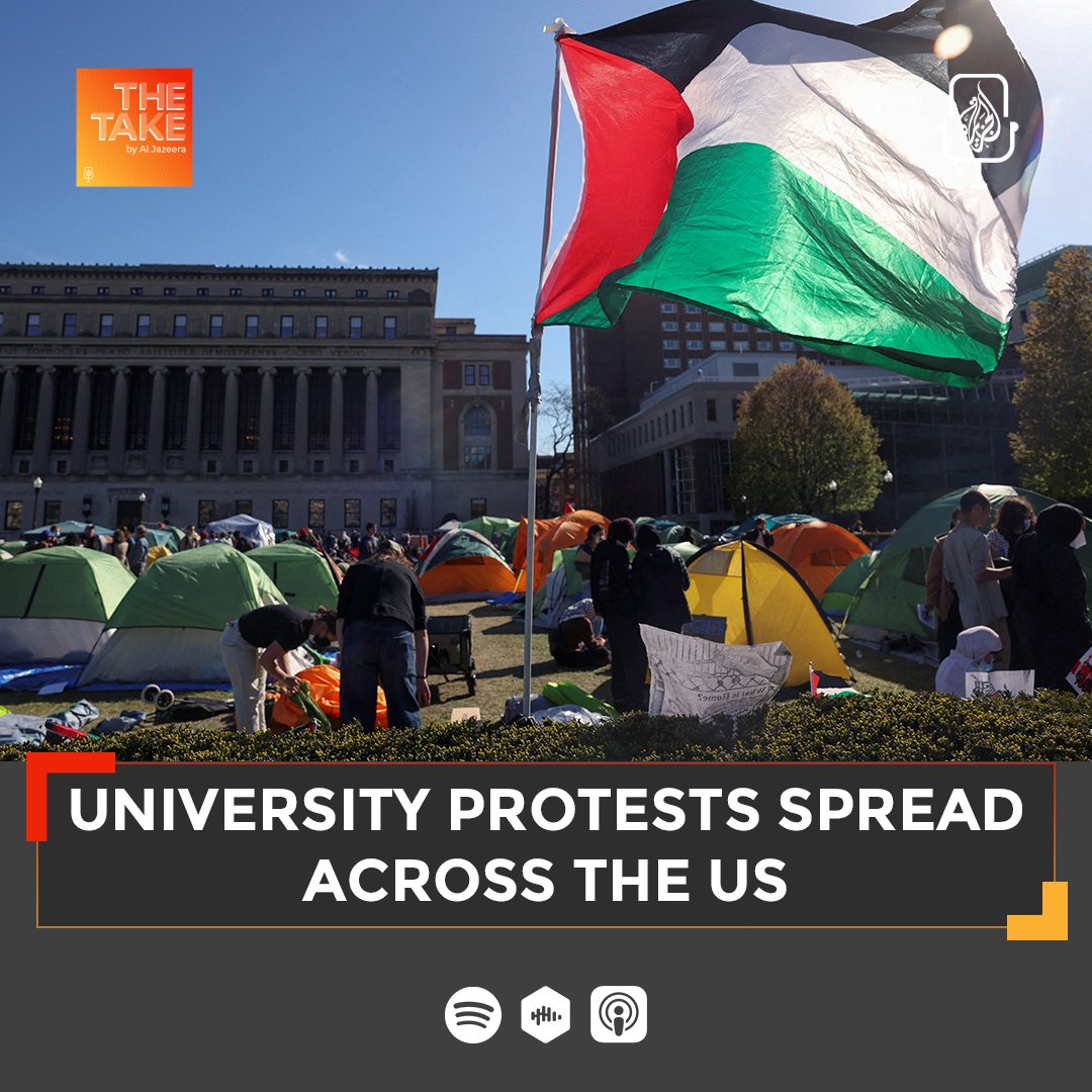 Pro-Palestine encampments and protests at universities continue to spread across the US.

Students at Columbia University have been threatened with expulsion and arrest.

🎧 Today's episode from #AJTheTake: aj.audio/TheTake-862