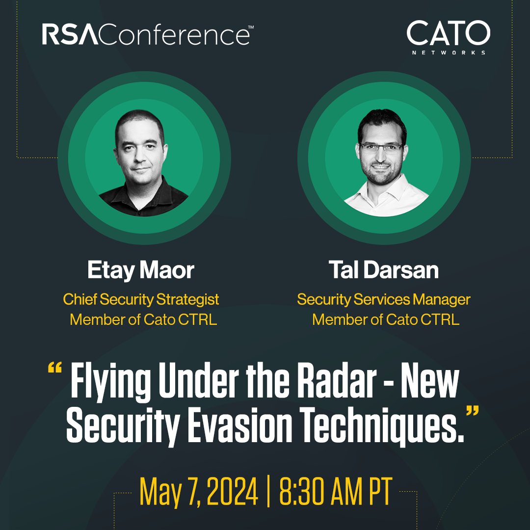 Will you be at RSA Conference? Join us for a session on the latest security evasion techniques used by thread actors, and how they evolved from the original OG tools.   Don't miss out on Etay’s and Tal’s fresh insights and mitigation strategies.   #RSAC #cybersecurity #SASE