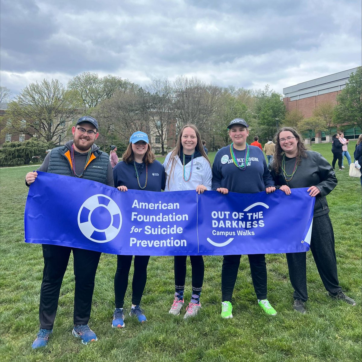 Recently, a group of Dickinson Law students attended the American Foundation for Suicide Prevention Out of the Darkness Walk in University Park. @afspnational Noah Yeagley '25, Kaci McNeave '24, Jaden Harding '24, Skyler Hancock '26, and Sara Henry '24 are pictured.