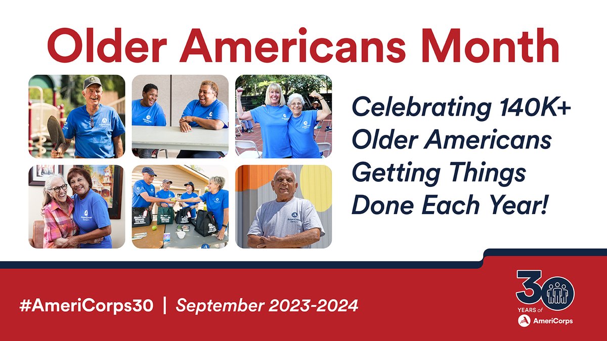 Happy #OlderAmericansMonth! Celebrate #OlderAdults and the 140K+ @AmeriCorpsSr volunteers who serve as tutors, companions, caregivers’ support, resource navigators, and more to make a difference in our communities. Join our celebrations: Bit.ly/AC30SPK #AmeriCorps30