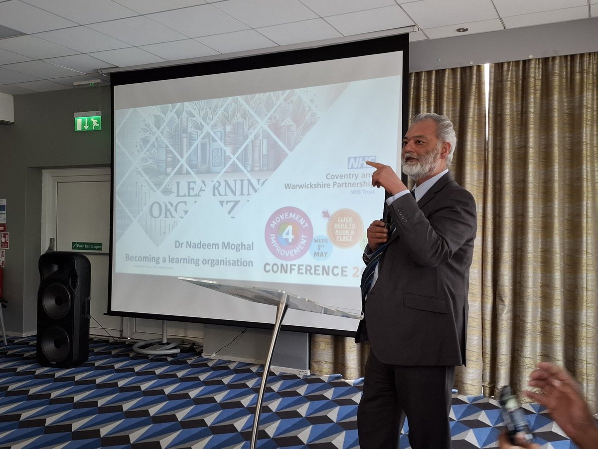 @Nadeem_Moghal tells us that becoming a #learningorganisation is the most #costeffective thing we can do - improving performance, quality & meaning at work!

#Movement4Improvement #M4I24