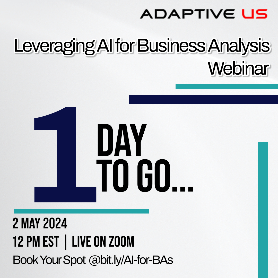 1 DAY TO GO!
Attend our #Webinar - 'Leveraging AI for Business Analysis', where our expert LN Mishra discusses how BAs can prepare themselves for the future world.
Book Your Spot Now - us06web.zoom.us/webinar/regist…

#adaptiveus #AI #ba #baot #businessanalysis #artificialintelligence