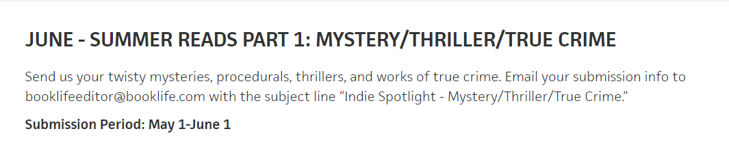 BookLife's June Indie Spotlight opportunity is open for submission! For more info and instructions on what to include, go to ow.ly/AOLQ50Q3tfQ
#BookLife #BookPromo #IndieAuthor