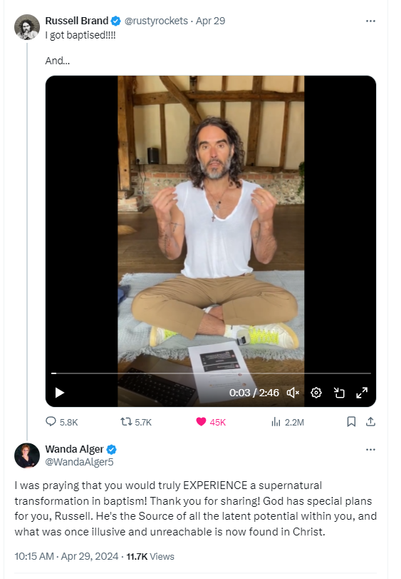 Russell Brand recently announced that he got baptized as a Christian. Given his public platform and persona, the pushback has been notable. Skeptics see this as a marketing ploy and cynics question his intelligence. After months of broadcasting his search for a faith that was