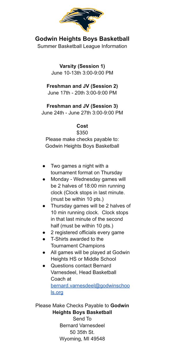 ***HS Coaches***

Summer League Opportunity

@ Godwin Heights HS.