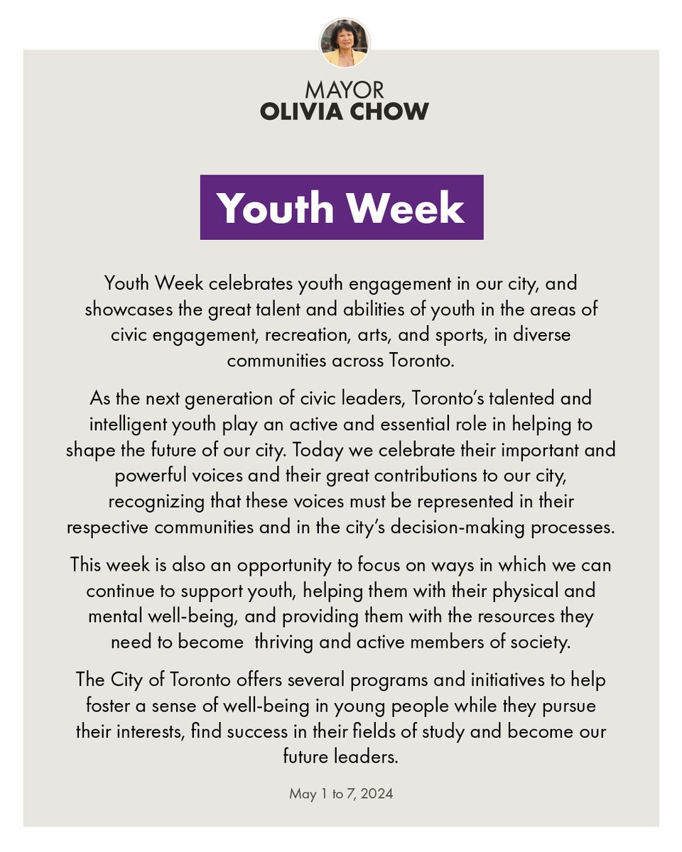 As the next and current generation of civic leaders, Toronto’s talented and intelligent youth play an active and essential role in helping to shape our city's present and future. Today we celebrate their important and powerful voices.