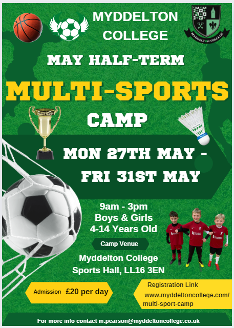 💚 Our Multi-Sport Camps are back this half term from Monday 27th May - Friday 31st May 9 am - 3 pm. Open to both non-Myddelton students and our current students aged 4 to 14. Visit the link below to book your place! myddeltoncollege.com/multi-sport-ca…