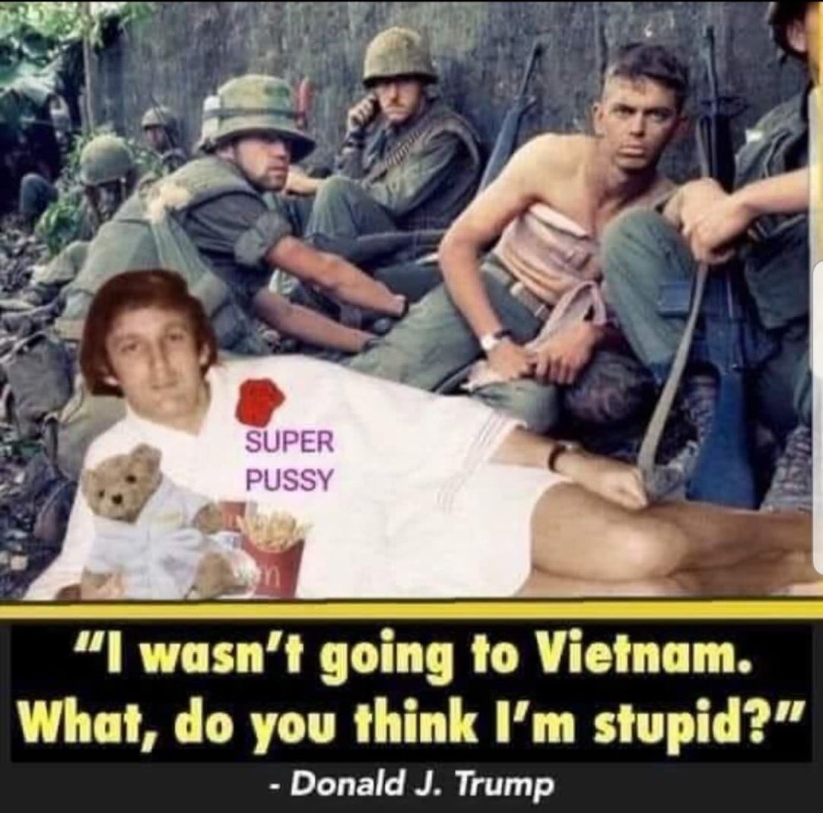 #TrumpisaCoward #DraftDodger 

#MAGA praise a draft dodger and call themselves patriots 🤣🤣