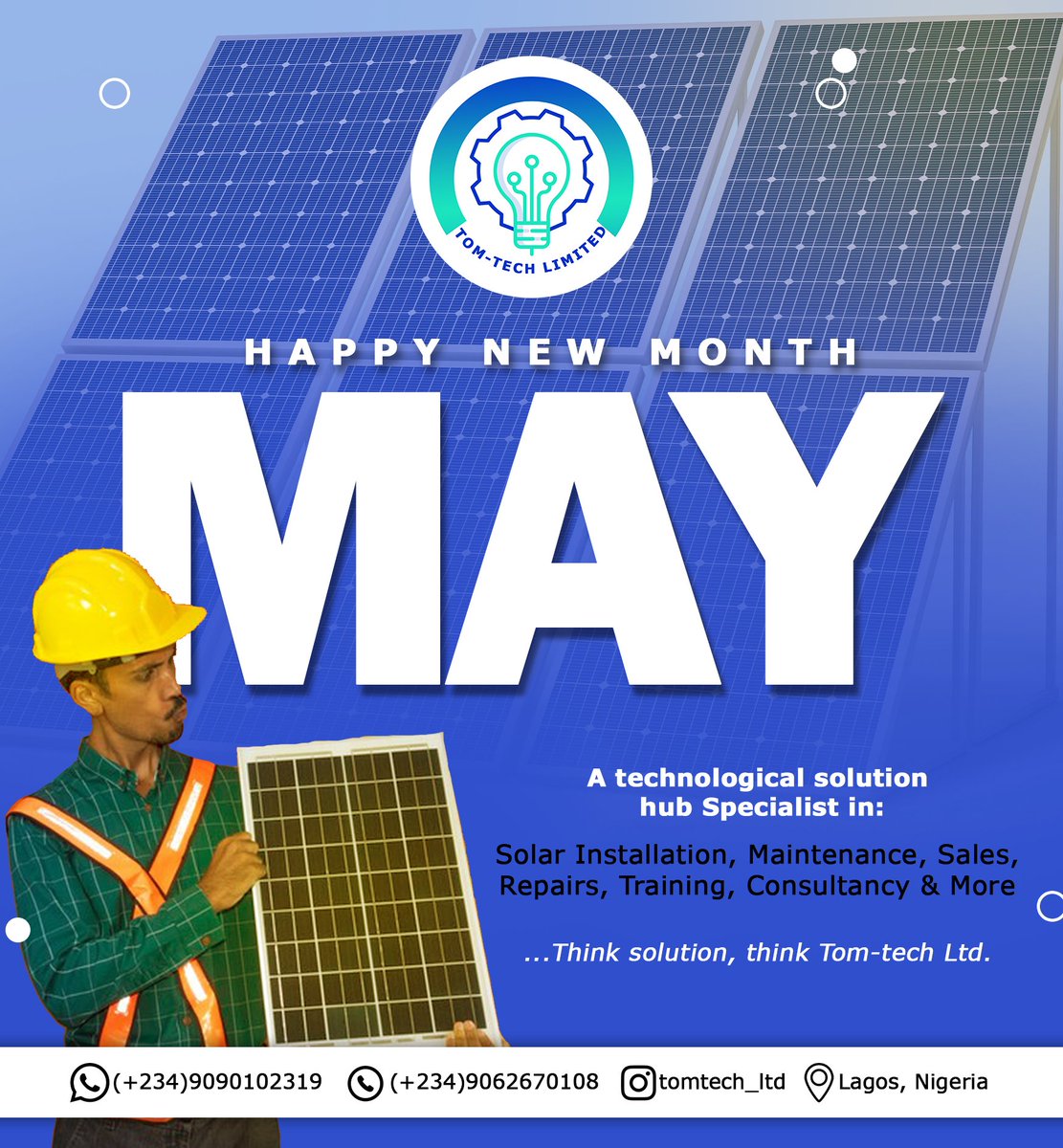 Happy International workers day and a new month of May!

Think solutions, think Tomtech Limited. 

© Tomtech Limited

#gregoryoseremeikpea#tomtech_ltd #christian #RenewableRevolution #renewableenergyisthefuture #renewableresources #renewablepower #RenewableElectricity