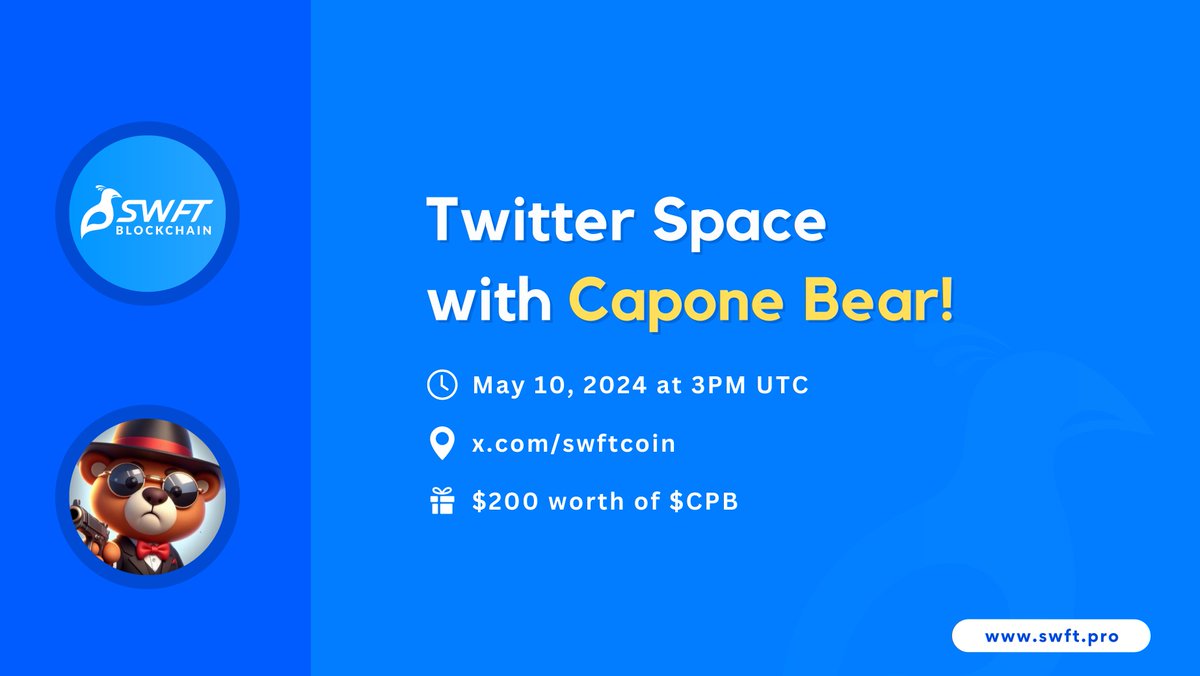 🚀 Exciting News! 🚀

🌟 Join us for an exclusive AMA featuring @CaponeBearGang, and get a chance to be one of 10 lucky winners to share $200 worth of $CPB! 🚀

🗓️ Date: May 10, 2024
⏰ Time: 3:00 PM UTC
🔹 Set reminder: twitter.com/i/spaces/1YqJD…

💙 Spread the word and invite your…