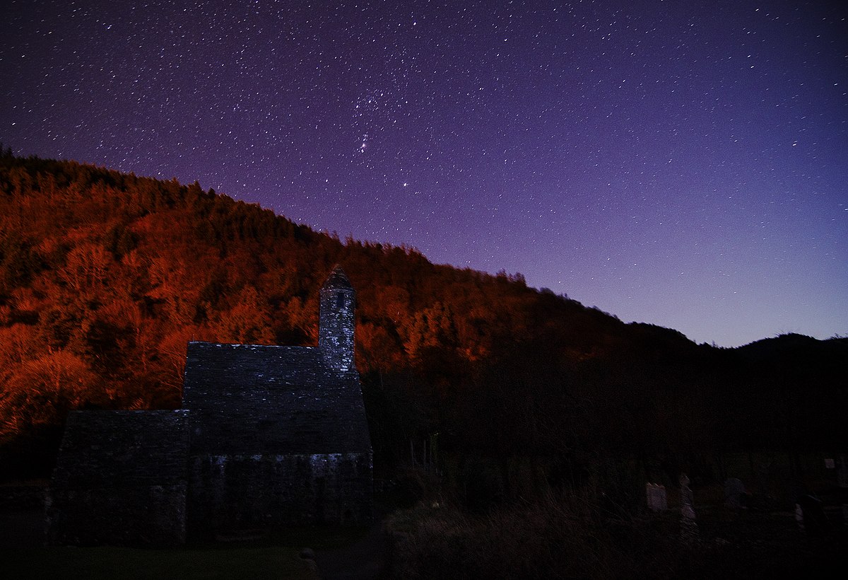 Glendalough in County Wicklow, Ireland is renowned for an Early Medieval monastic settlement founded in the 6th century by St Kevin. Most of the buildings that survive today date from the 10th through 12th centuries.