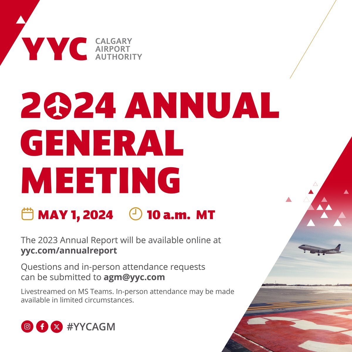 Our Annual General Meeting is today at 10 a.m. Join the virtual event and read our 2023 Annual Report by visiting: yyc.com/AGM