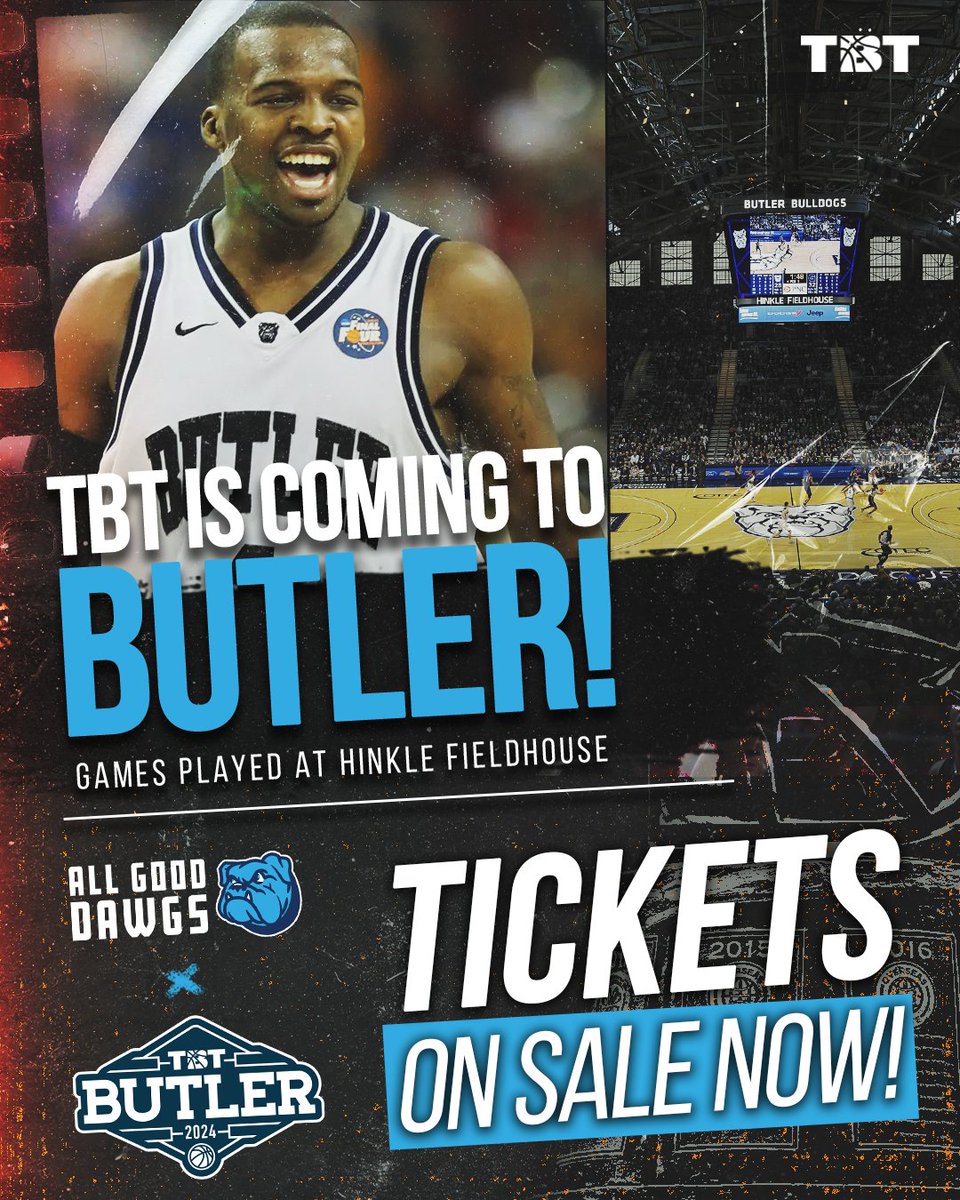 Tickets for TBT are now ON SALE! Get your tickets now as @thetournament comes to Hinkle Fieldhouse this July 19-24. Get your tickets now to come out and cheer on @AllGoodDawgs defend their home court. 🎟️ bit.ly/3y8v9Lh 🎟️