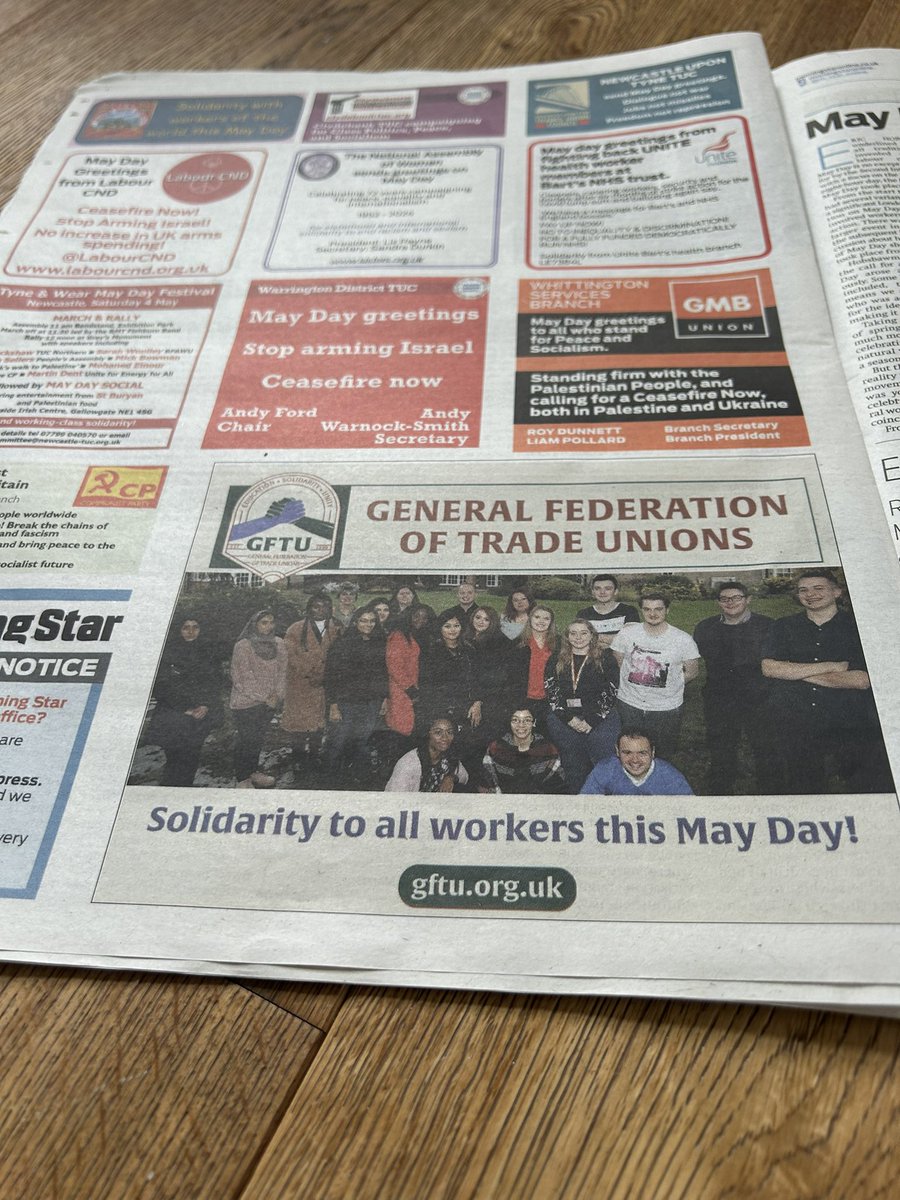 📰Proud to be a part of so many adverts in today’s @M_Star_Online this #MayDay2024 #MayDay #GFTU #GFTU125