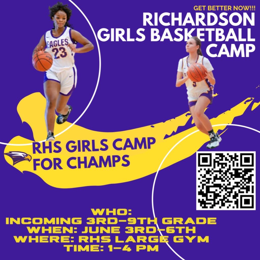 🚨: RHS Girls 🏀 Camp is around the corner. Make sure you register today!!! @RichardsonISD @HPPMBobcats @acm_falcons @BowieMustangs @DoverElementary @RHeightsElem @nherisd @PrestonwoodElem @sce_eagles @SpringValleyEl @MSTMAGNET @WW_JHAthletics