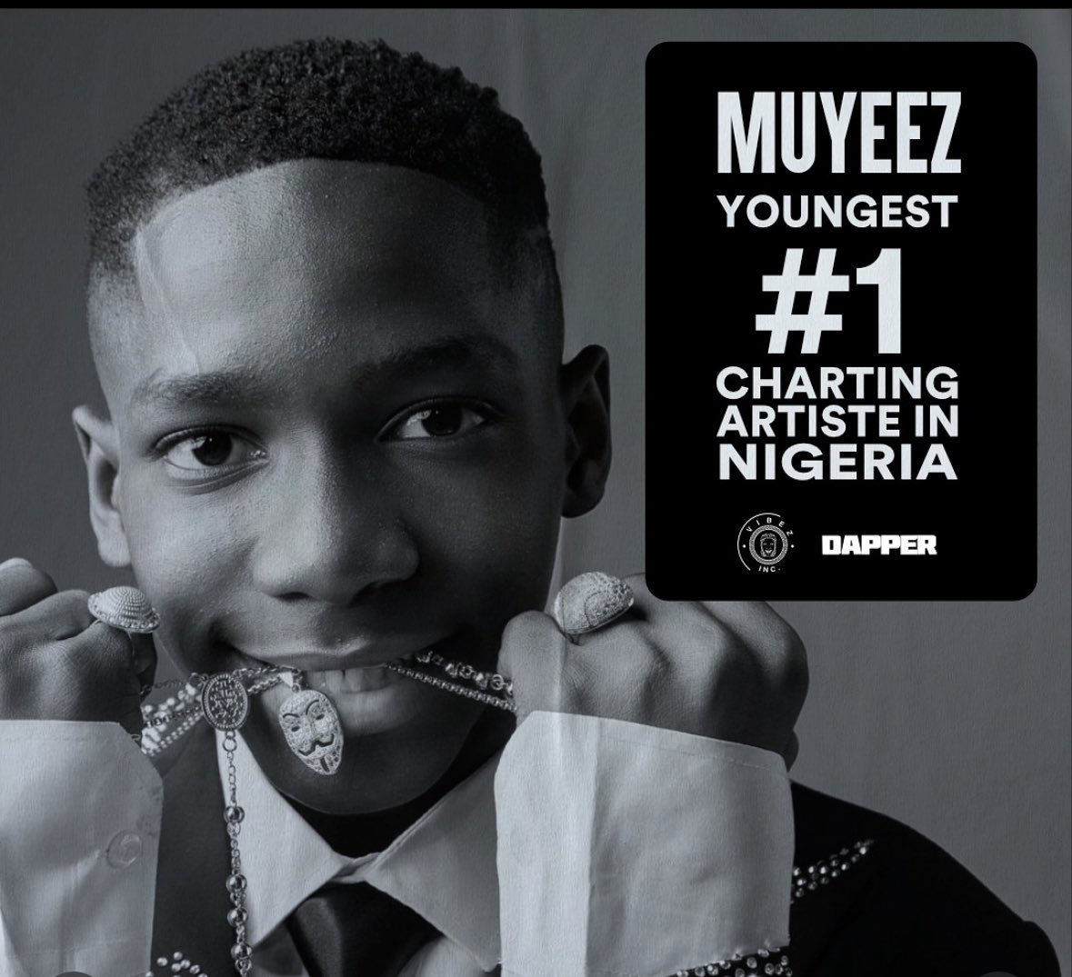 At just 16, Vibez Inc Signee “Muyeez” becomes the youngest artist to attain the No.1 spot on the 🇳🇬 Apple music charts.