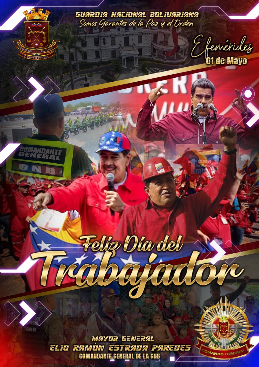 En nombre de la fuerza trabajadora de nuestra incansable Guardia Nacional Bolivariana, expresamos nuestro agradecimiento y mensaje de felicitaciones, al pueblo obrero que forja futuro y que no se doblega ante ninguna circunstancia; que con su vivo ejemplo, esmero y dedicación