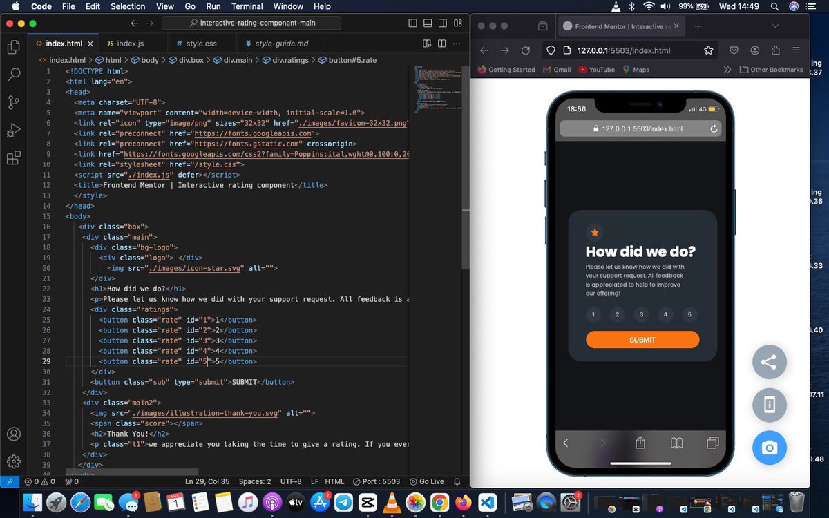 uthman_code's tweet image. Day 48, 49, 50 of #100daysofcode: Spent these days practicing JavaScript and decided to tackle a challenge on Frontend Mentor—a rating web page. Handled user interactions and updated the DOM. Making strides in JavaScript! 💪🌟 #coding #webdev #JavaScript