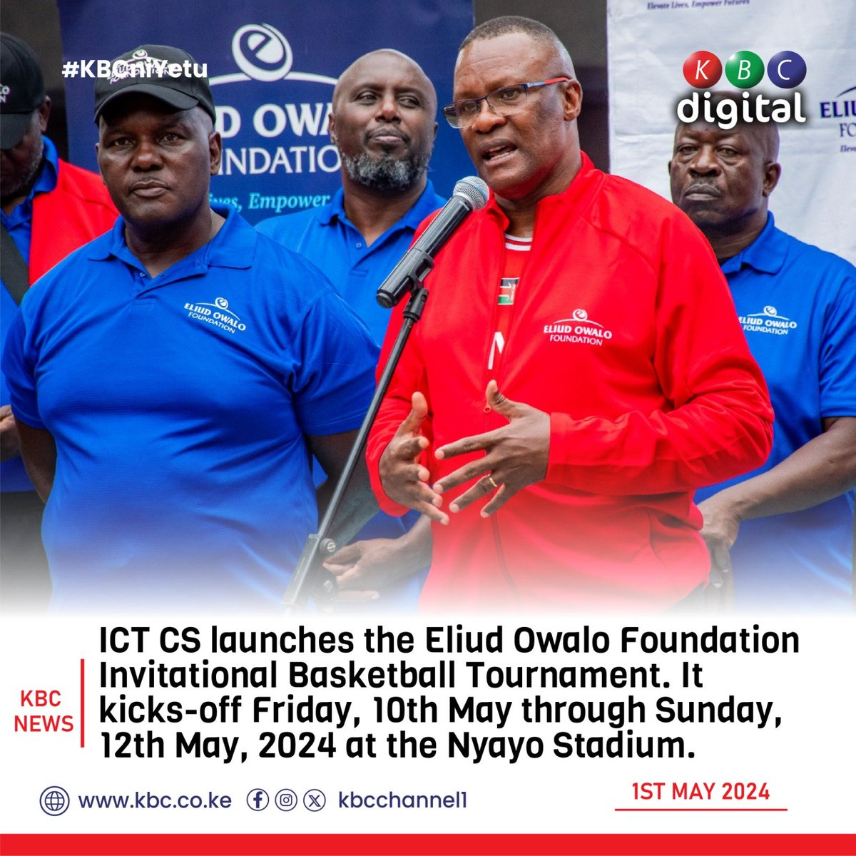 ICT CS launches the Eliud Owalo Foundation Invitational Basketball Tournament which will kick-off on Friday, 10th May through Sunday, 12th May, 2024 at the Nyayo Stadium.
#KBCniYetu ^RO