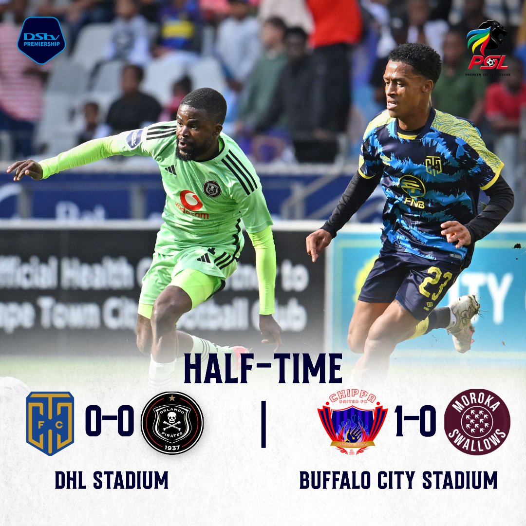It’s half-time, and it's goalless in Cape Town. @ChippaUnitedFC leads @Moroka_Swallows 1:0. #DStvPrem