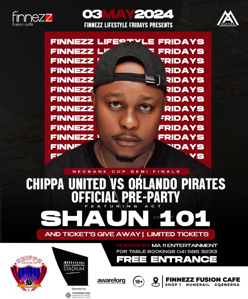Here for the Nedbank Cup Semifinal game between @orlandopirates and @ChippaUnitedFC at @NMB_Stadium? Come check the vibes at Finezz this Friday. #sharethebay #ChippavsPirates