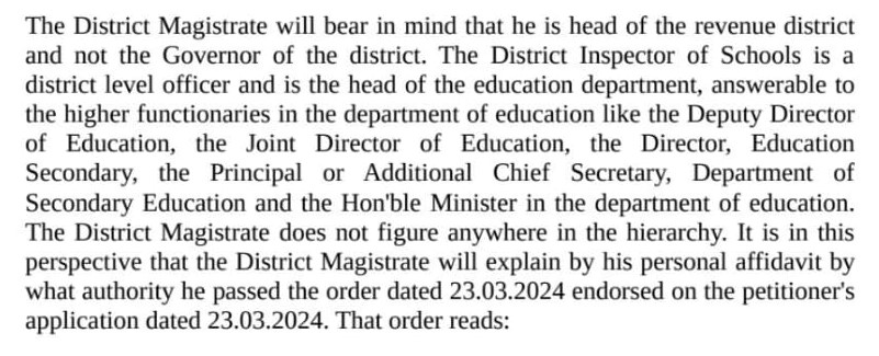 '...bear in mind that he is head of the revenue district and not the Governor of the district': #AllahabadHighCourt raps Pratapgarh District Magistrate (@dmpratapgarh) for seeking an explanation from the District Inspector of Schools in a matter related to the education dept.