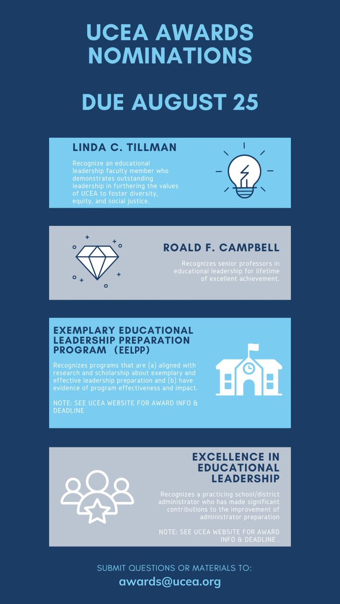It’s time for #UCEA24 Awards nominations! Great opportunity to recognize the efforts and excellence in our UCEA community! For more information on awards and process go to ucea.org/ucea_awards.php #LeadershipMatters