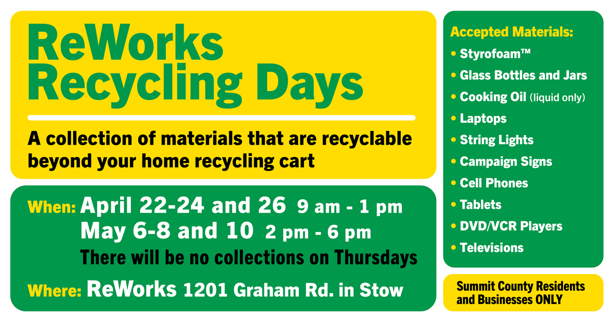 Visit summitreworks.com/recyclingdays for more information. Please contact @SummitReWorks with any questions about this event or any other ReWorks’ services.