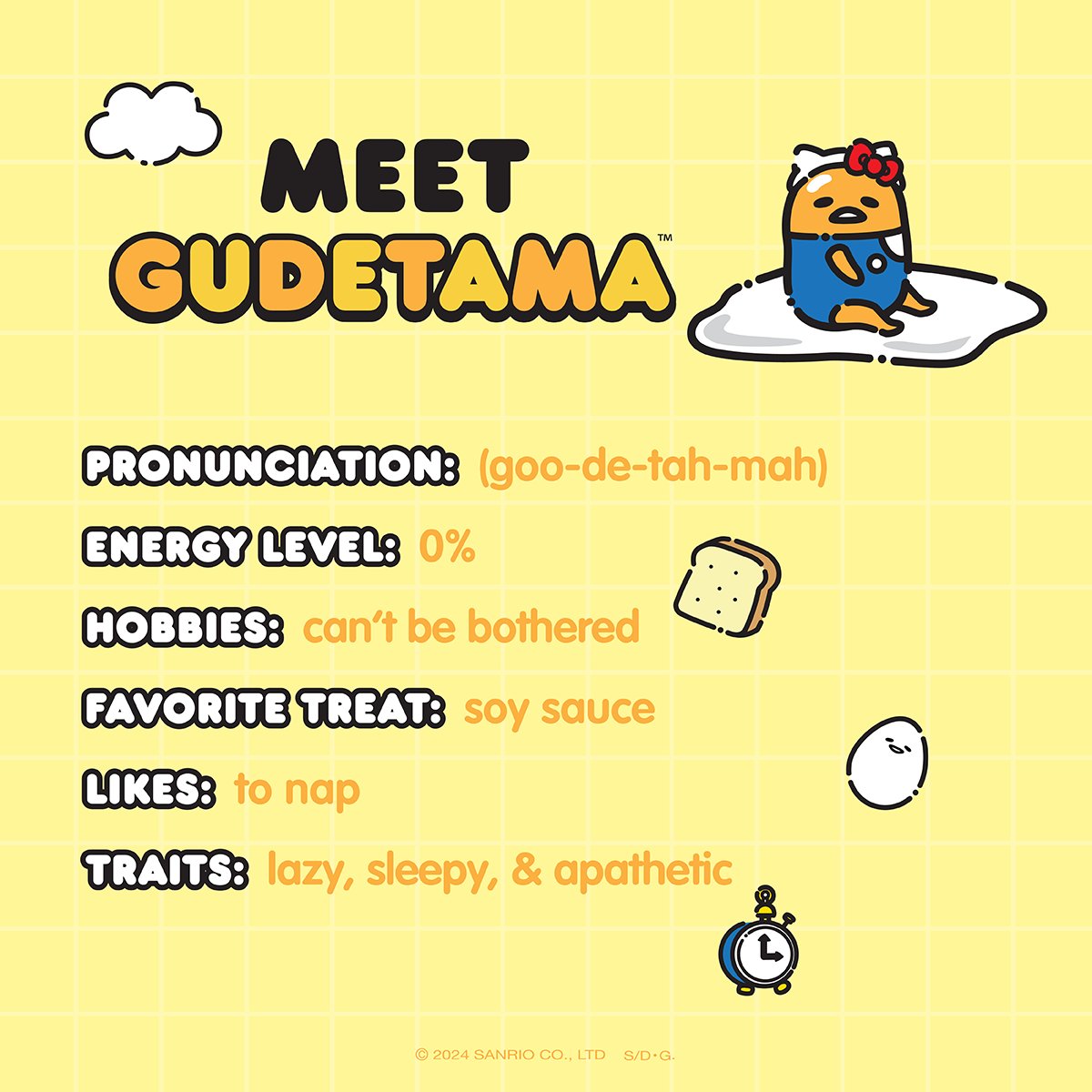 happy may ✨ gudetama is @sanrio's friend of the month and is ready to celebrate @hellokitty's 50th anniversary! here are some fun facts about our favorite lazy egg 🥚