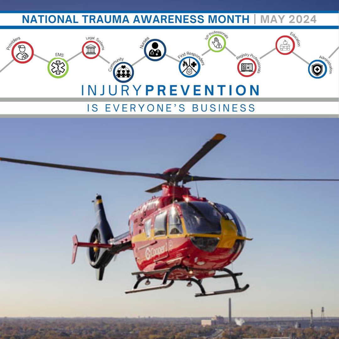 The @ATSTrauma's #NationalTraumaAwarenessMonth promotes #injuryprevention and safety practices by engaging individuals, communities, & organizations in efforts to reduce the incidence of injuries and mitigate their impact. bit.ly/3UjwfLH #NTAM2024 #Level1TraumaCenter