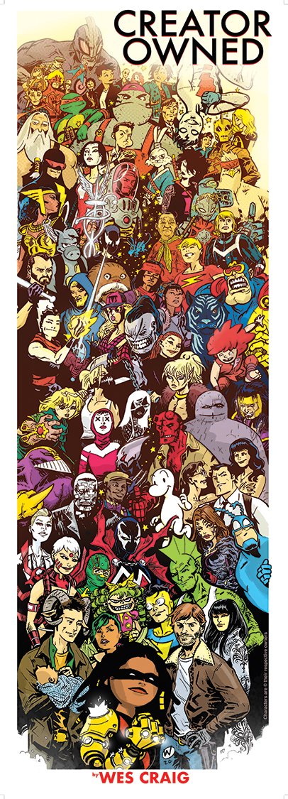 A tribute to the history of CREATOR OWNED comics (yeah, they're not all 100% creator-owned, I know, cut me some slack). Can you name them all? Prints available here: wescraigcomics.bigcartel.com #creatorowned #comicbooks