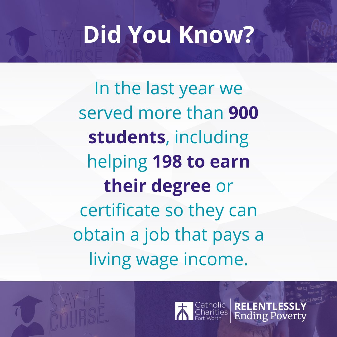 🎓🌟 Did you know? Last year alone, Catholic Charities Fort Worth proudly served over 900 students, with 198 of them achieving their degree or certificate, paving the way for better opportunities and a brighter future. Learn more today: ow.ly/xs0450RmvPJ