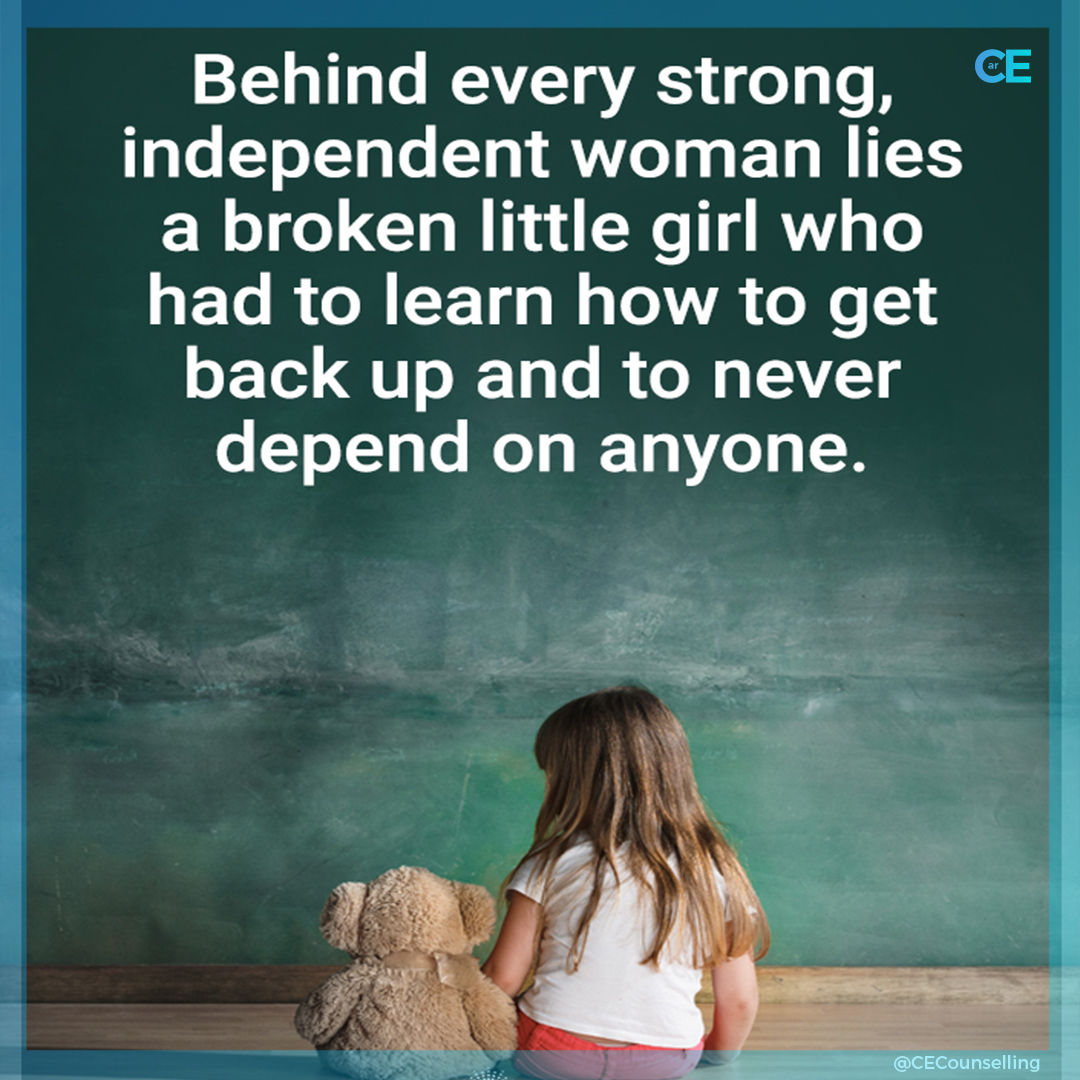 Behind every strong independent woman lies a broken little girl who had to learn how to get back up and to never depend on anyone.  ❤️❤️ #Counsellor #anxiety #depression #Alzheimers #Dementia #Carers #TherapistsConnect #support #Grief #Selfcare #love #mentalhealth