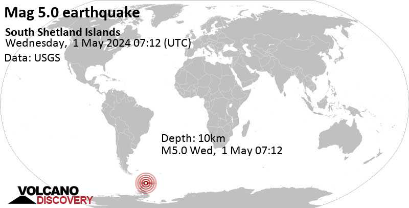 5.0 quake South Shetland Islands May 1, 2024 03:12 am (GMT -4) - 7 hours ago

volcanodiscovery.com/app/earthquake…