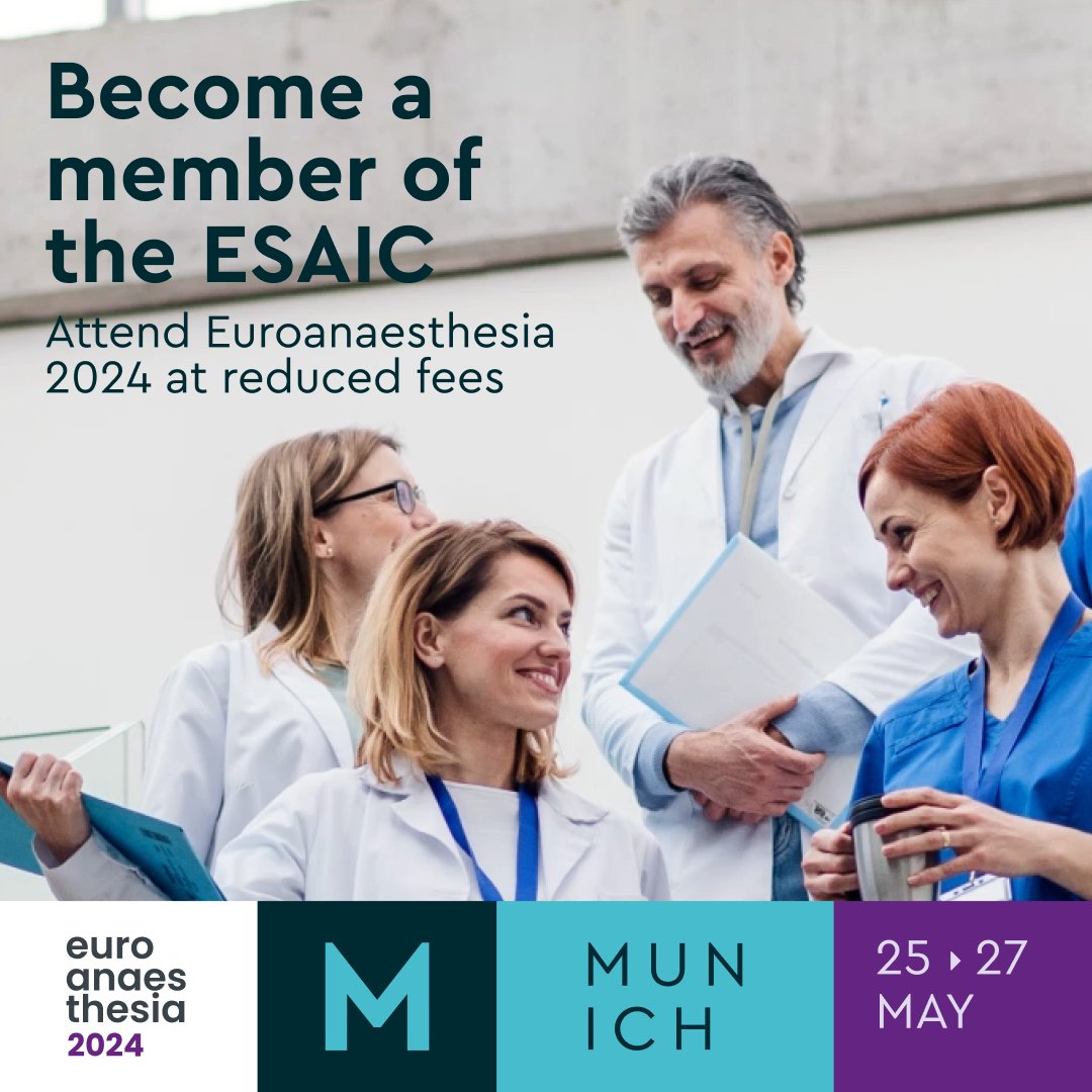 Did you know that as an #ESAICmember, your registration fee for #EA24 is reduced, among other benefits? Join us in Munich as a member to network with peers, obtain first access to cutting-edge developments, and support career advancement in the field. 🔗euroanaesthesia.org/2024