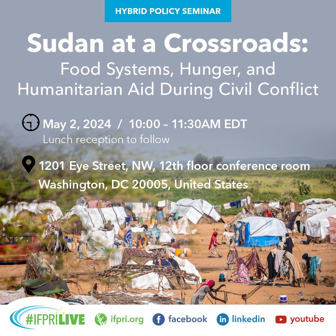📢TMRW @ 10 AM EDT 📌#Sudan at a Crossroads: #FoodSystems, Hunger, & Humanitarian Aid During Civil Conflict 💬@D_E_Resnick @tbeckelm @khalidhasiddig @oliverkirui @iaelbadawi @Jo_Swinnen 📍In-person or online 🎫 bit.ly/SudanDC @USAID @WorldPeaceFdtn @TuftsUniversity