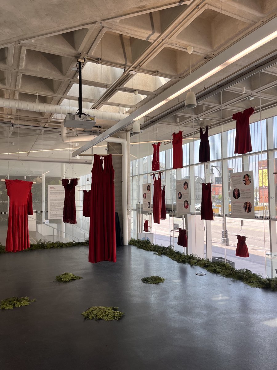 The Red Dress Exhibit, a visual display of 21 red dresses (featuring stories of 12 victims) returns to Central Library from May 1-15. A special ceremony will be held today at 12pm. Visit hamilton.ca/IndigenousReco… for more information.
