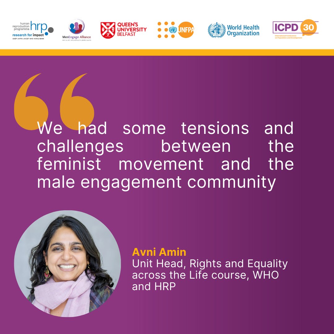 @UNFPA @WHO Avni Amin from @WHO outlines some of the historical context of male engagement in #SRHR, with previous WHO research showing that very few programs engaging men & boys in SRHR had #GenderEquality as an aim, & the vast majority lacking a gender transformative approach #CPD57