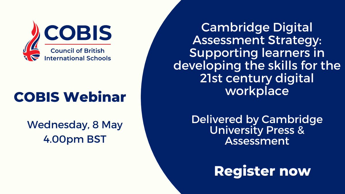 Next week’s webinar will discuss the development journey of Cambridge’s digital assessment portfolio, from research and conception, through to delivery and implementation. Register here: us02web.zoom.us/webinar/regist… @CambridgeInt