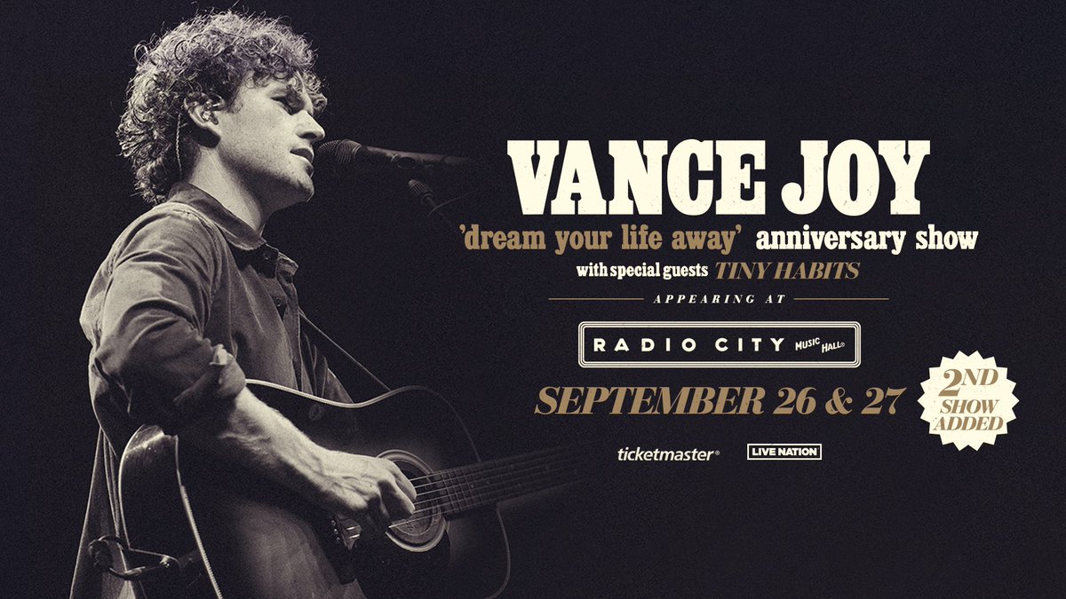 DUE TO OVERWHELMING DEMAND, a 2nd Vance Joy show has been added at Radio City on Fri, Sep 27! Access presale tickets this Thu, May 2 at 10am with code SOCIAL. Tickets go on sale to the general public Fri, May 3 at 10am.