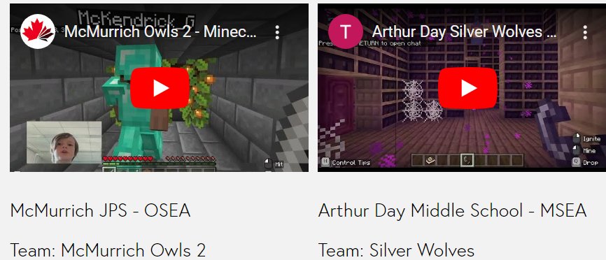 ESPORT CANADA EDU (@esportcanadaedu) on Twitter photo Congrats to Wednesday's winner, <a href="/EDSDragons/">ÉDS Dragons Esports</a>! New <a href="/PlayCraftLearn/">Minecraft Education</a> matchup between <a href="/ad_RETSD/">Arthur Day Middle School</a> (Manitoba) and @McMurrichJPS (Ontario).
Watch the videos in the comments, then vote for the top build! Good luck to both <a href="/MSEA_gg/">Manitoba School Esports Association</a> and <a href="/osea_aoses/">OSEA | AOSES</a> !
Links and Poll in the comments! Congrats to Wednesday's winner, <a href="/EDSDragons/">ÉDS Dragons Esports</a>! New <a href="/PlayCraftLearn/">Minecraft Education</a> matchup between <a href="/ad_RETSD/">Arthur Day Middle School</a> (Manitoba) and @McMurrichJPS (Ontario).
Watch the videos in the comments, then vote for the top build! Good luck to both <a href="/MSEA_gg/">Manitoba School Esports Association</a> and <a href="/osea_aoses/">OSEA | AOSES</a> !
Links and Poll in the comments!
