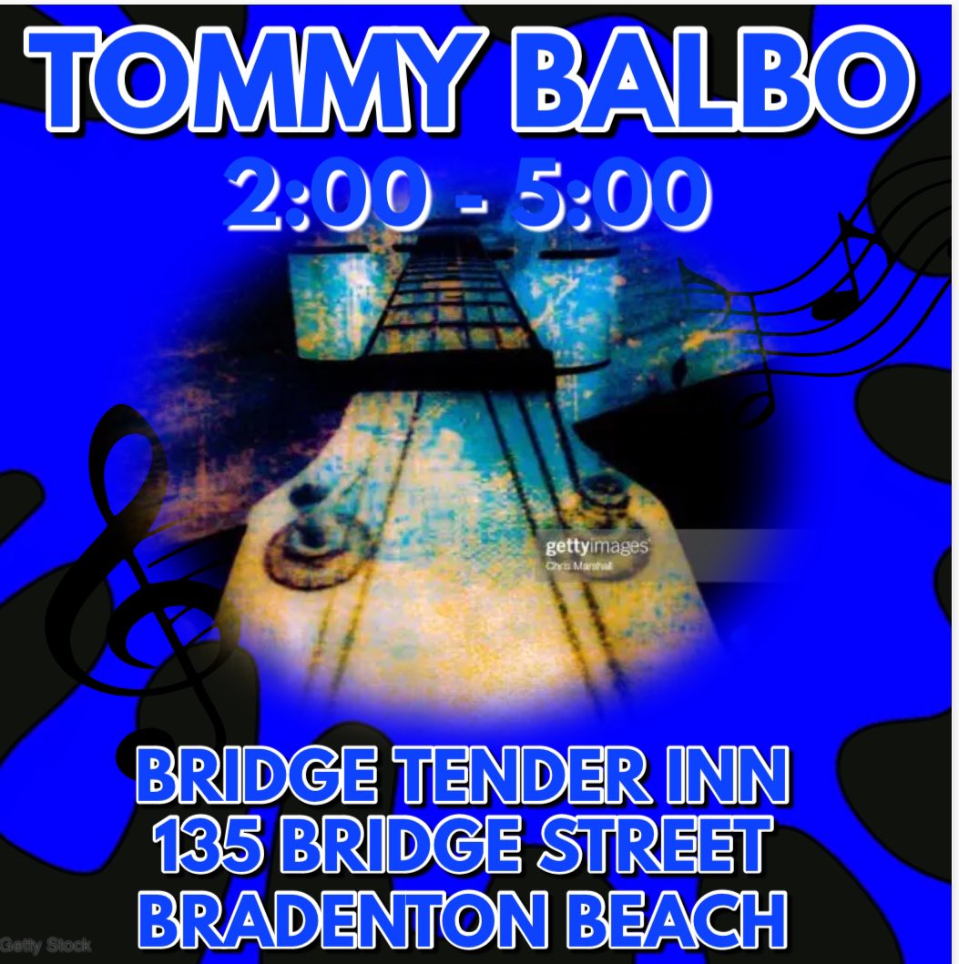 This afternoon Tommy Balbo will be standing in for Steve Arvey.  🎶🎶 #bridgetenderinn #bradentonbeach #annamariaisland #bestlivemusiconAMI #tommybalbo #CheersToGoodFood #meetmeatthetender